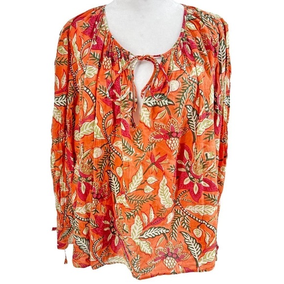 Antik Batik Women's Kalao Floral Long Sleeve Flowy Boho Peasant Blouse Size 40 M - Picture 1 of 16